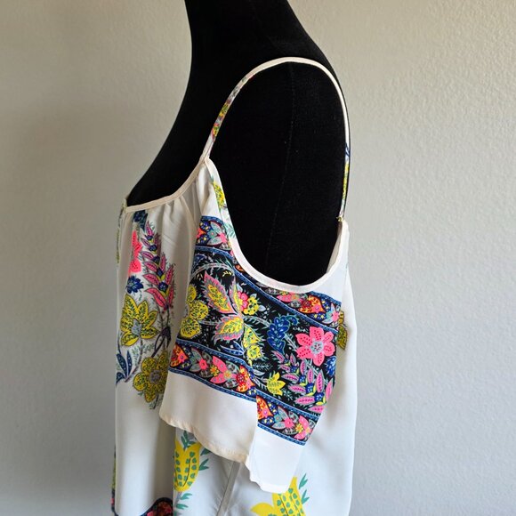 NEW Moon Collection Blouse Top Cold Shoulder Semi Sheer Artsy Floral Size XL - Picture 4 of 11
